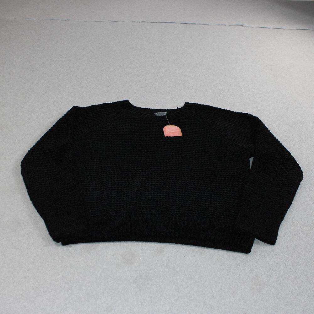 Arula Sweater Women 1X Black Chunky Knit Crew Neck Pullover Cozy Soft Stretchy